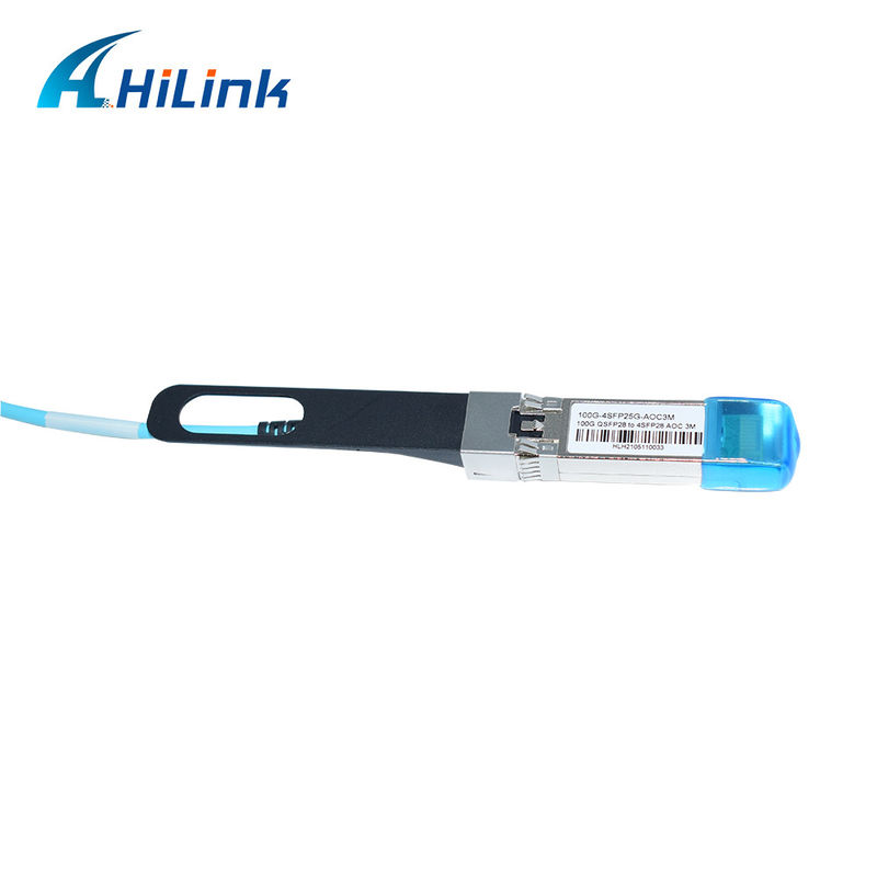 Zertifiziertes 100G QSFP28 bis 4xSFP28 AOC OM3 Breakout Active Optical Cable mit 1-5m Kabellänge und CE RoHS-Zertifizierung