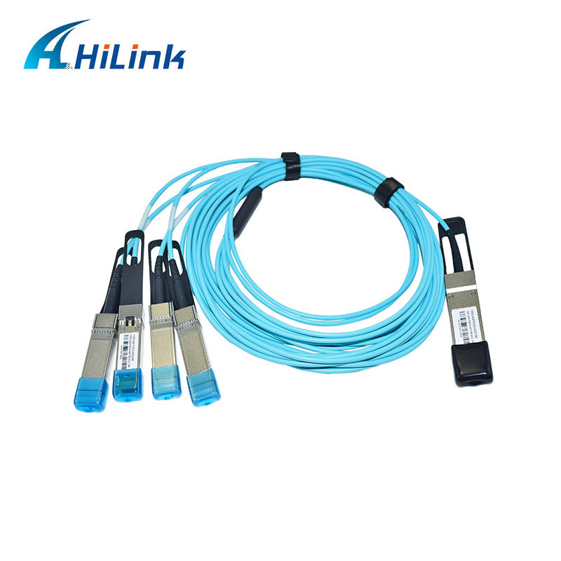 Zertifiziertes 100G QSFP28 bis 4xSFP28 AOC OM3 Breakout Active Optical Cable mit 1-5m Kabellänge und CE RoHS-Zertifizierung